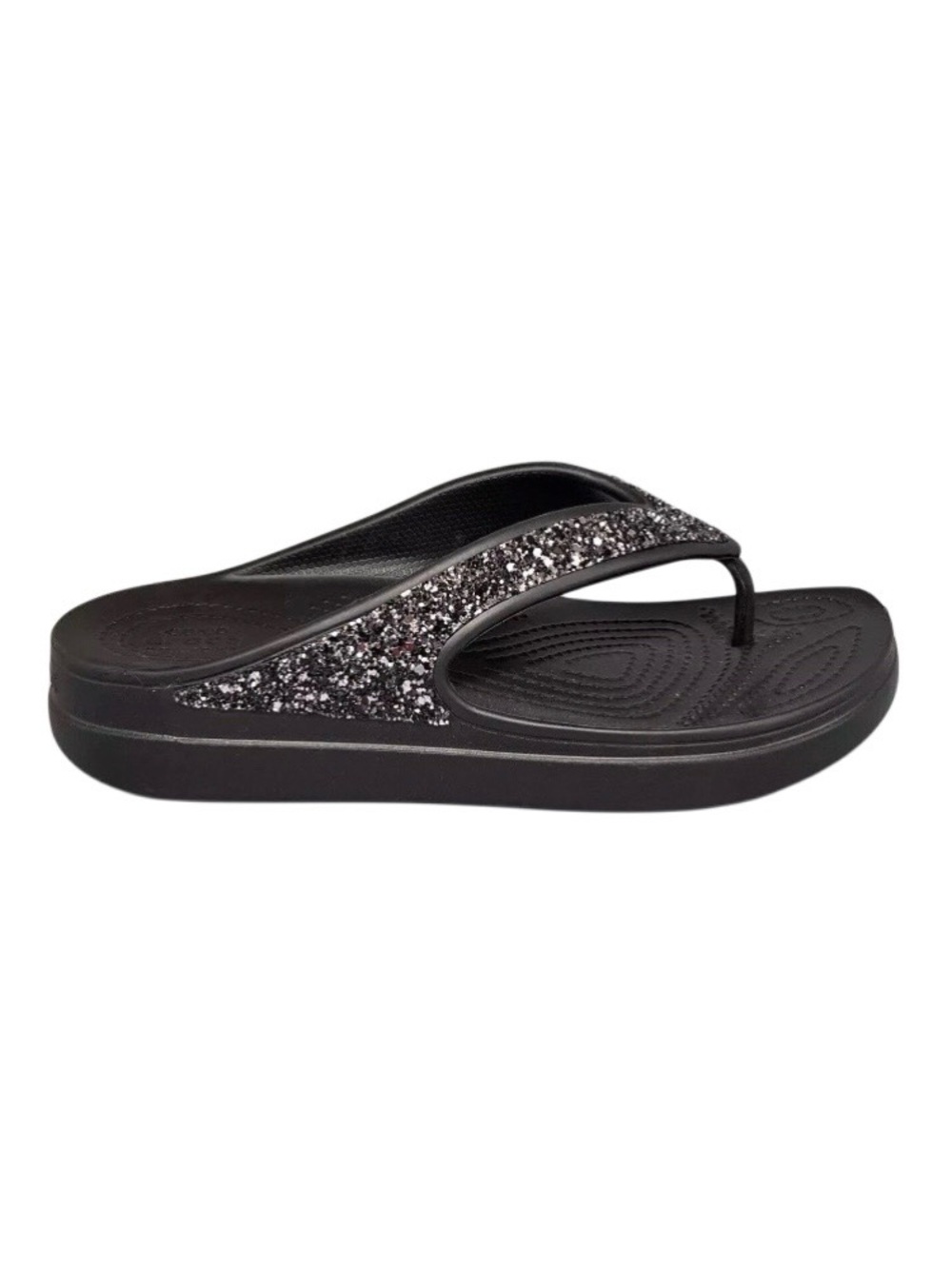 Crocs Sloane Glitter Sandals Black Sparkle Flip Flop Platform Beach Sz 7 New